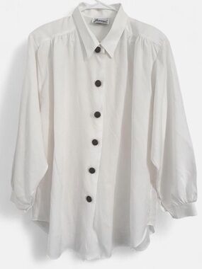 Joanna White Button-Up Women’s Blouse with Brown Buttons